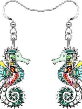 NEW‎ Enamel Alloy Cute Seahorse Earrings Dangle Fun Beach Earrings Summer